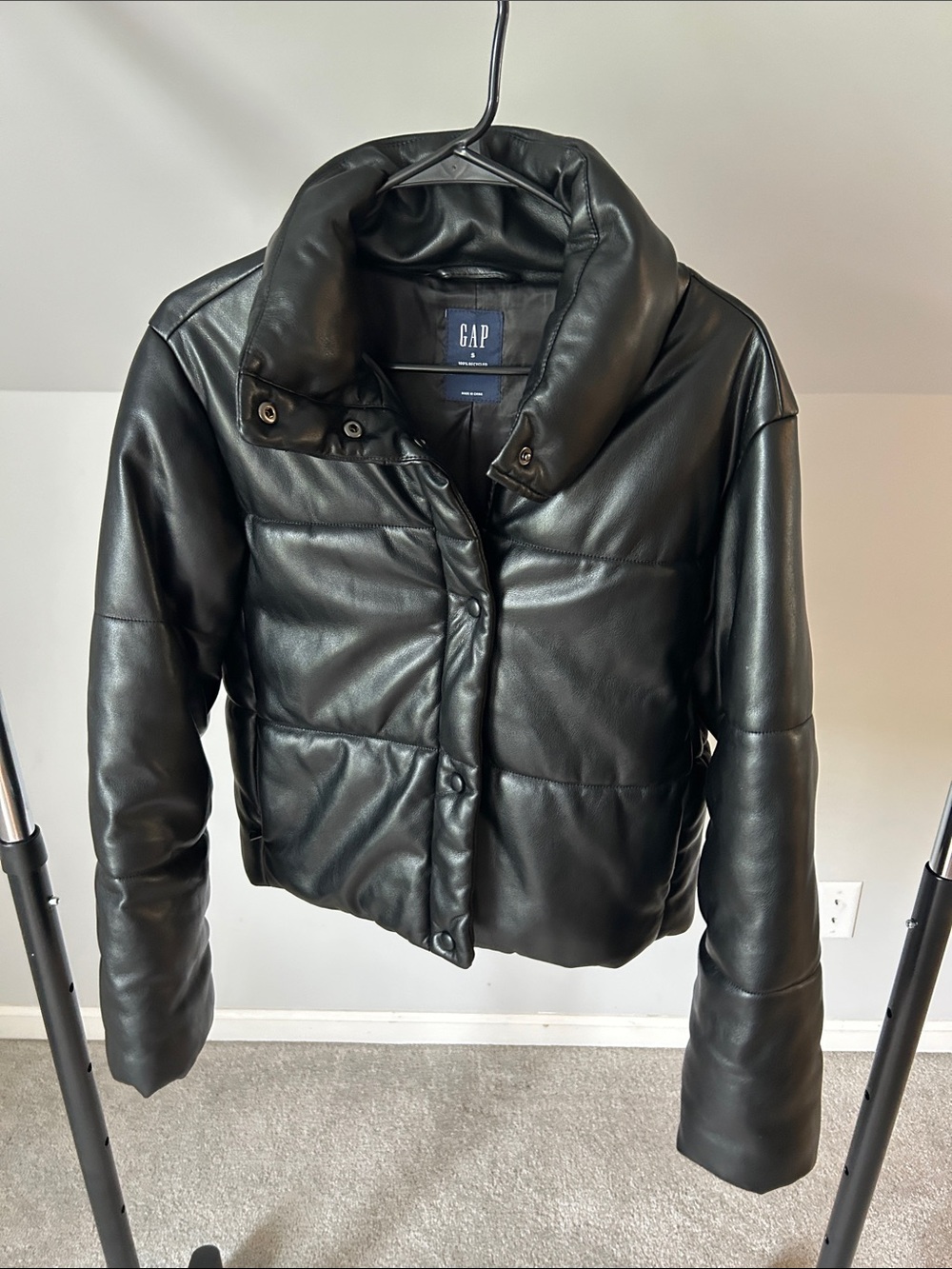 GAP Black Faux-Leather Puffer Jacket for Women